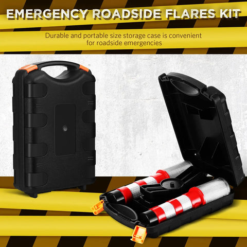 6 Piece Emergency Roadside Flares Kit With LED Safety Strobe Lights Bright Red Beacon Magnetic Base Detachable Stand Bulk Pack