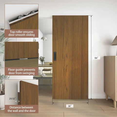 Slick Concealed Sliding Barn Door With Hella Soft Close Hardware Kit And Invisible Rail System For Badass Smooth Gliding Action showing dimensions 36x84 inch