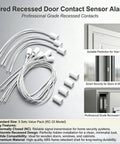 Real Deal Recessed Magnetic Door Contact Switch Tough As Nails NC Alarm Sensor For Wired Home Security Systems With Dead Simple Setup And Knucklehead Proof Detection, showing 5 sets of white wires and sensors.