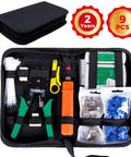 9 In 1 Portable Crimping Tool Kit for Network Cabling and Phone Lines with accessories in a zippered case