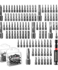 Heavy Duty 101 Piece Screwdriver Bit Set With 1 Inch Magnetic S2 Steel bits sorted in organizer, ideal for various projects.