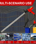 Heavy Duty 2480W Electric Drum Pump Cranks Out Rapid Fluid Moves With 36 Inch Stainless Steel Tube and 7 Foot Reinforced Hose in a warehouse setting.