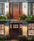 Durable Dusk To Dawn Outdoor Porch Light With GFCI Outlet And Two Receptacles on house during day and night.