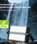 300W Outdoor LED Flood Light With 3 Adjustable Heads, IP66 Waterproof, shown under waterfall, security lighting for harsh weather