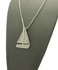 Iced Out Sailing Yacht Pendant Necklace With 24 Inch Chains In Silver Tone, 1.25 By 1.65 Inch Pendant, imitation silver plated