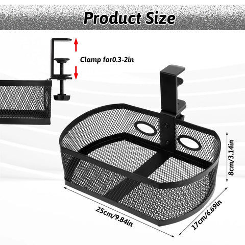 Under Desk Storage Drawer Organizer With Clamp On Mount 360 Degree Rotating Hanging Tray Basket product size details