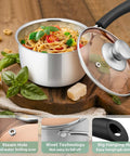 1 Qt Stainless Steel Saucepan With Lid For Gas And Electric Stoves Camping And Travel Healthier Cooking, lid slightly open