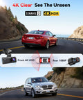 4K Front And Rear Dash Cam With Starvis 2 Sensor GPS WiFi For Fast Download And Free Memory Card Included on car