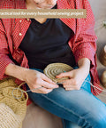 Person using 5Pcs Loop Turner Sewing Tool Kit 10.4 Inch Knot Gripper for crafting with woven basket.