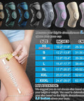 Size chart for Professional Knee Brace With Patella Gel Pad And Side Stabilizers, showing XS to XXXL measurements in inches and cm