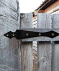Beefy Heavy Duty Iron Gate Hinge Set on Outdoor Wooden Gate, Weatherproof Bearing Weight Door Hinges Visible