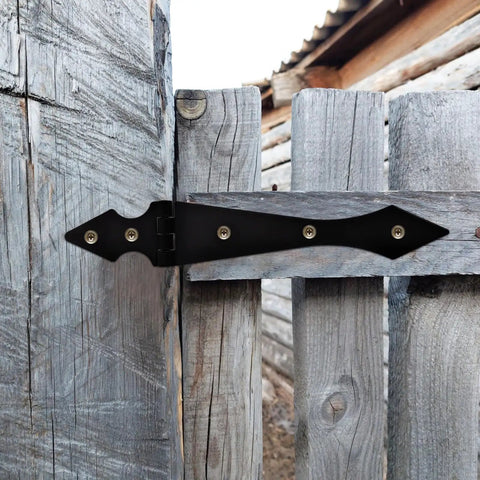 Beefy Heavy Duty Iron Gate Hinges Set For Outdoor Fences And Yard Gates, 10 Piece Replacement Hinge Kit on wooden fence