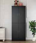 Front view of Boss Black Wood Storage Cabinet With Four Doors And Adjustable Shelves For Kitchen Pantry Organization in modern home