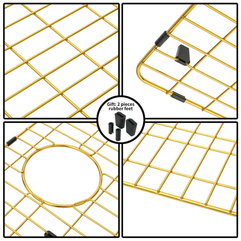 Heavy Duty 26 Inch By 14 Inch Stainless Steel Kitchen Sink Grid Protector With Rear Drain For Single Bowl Golden Finish details