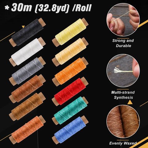 Colorful waxed thread rolls for Leather Stitching Punch Kit With 56 Pieces 4Mm Prong Hole Punch Waxed Thread Hand Sewing Needles Awls