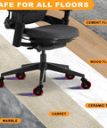 3-Inch Office Chair Caster Wheels Replacement Set Of 5 Red Scratch-Free Non-Marking Rubber Rollers For All Floors Including Hardwood And Carpet Smooth Glide For Gaming Desks And Computer Chairs in use on various floor types