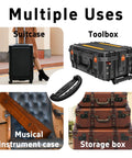 2 Pack 6.3 Inch Luggage Pull Handles Plastic Grip For Suitcases Trunks Boxes And Musical Instrument Cases Black High Strength Durable Replacement Handles shown with various uses including suitcase, toolbox, musical instrument case, and storage box.