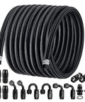 6AN Nylon Stainless Steel Braided Fuel Line Kit With 14 Fittings For Transmission Oil Cooler Lines Fuel Return And Supply Coolant Oil Vacuum And Turbo Lines 20 Feet CPE Line System coiled with fittings