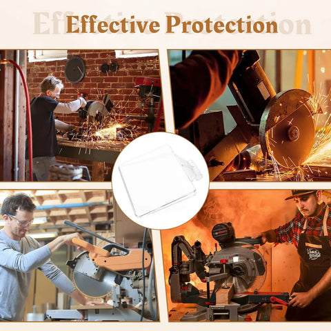 Top Tier Clear Safety Shield For Bench Grinders mounted on machines, showing effective protection against sparks and debris.