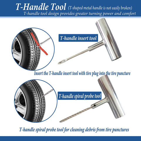All-In-One 68-Piece Ride-Ready Heavy Duty Tire Repair Kit T-handle insert tool with tire plug example