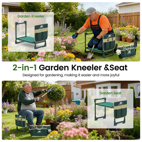 2 In 1 Garden Kneeler And Seat With Tool Side And Tote Bags Heavy Duty Foldable Gardening Stool For Kneeling Or Sitting Relieves Knee And Back Pain Includes Side Pouches