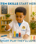 Child using Epic Chemistry Set With 52 Hands On Experiments For Kids Aged 8 To 12 Volcano Lab Project Epic Foaming Reactions kit.