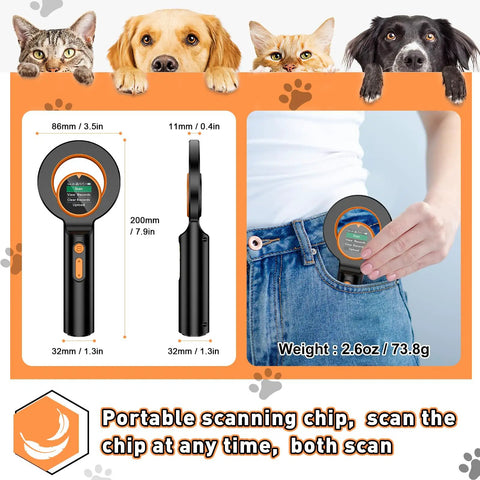 Pet Microchip Scanner With 1.44 Inch OLED Display Reads 134.2kHz And 125kHz Chips 15 Digit ID Bluetooth Data Sync
