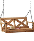 55 Inch Cedar Wood Farmhouse Outdoor Porch Swing Bench with two person seating and durable hanging chains, water resistant build.