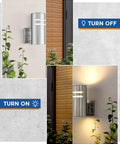 Dope 2 Pack Outdoor Wall Light Cylinder Up Down Sconce With Stainless Steel Tube And Brushed Nickel Finish, on and off view