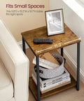 Set Of Two Industrial Style End Tables With Rustic Brown Tops And Matte Black Steel Frames, compact beside sofa with decor