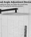 Matte Black Shower System With 12 Inch Rain Shower Head And Handheld Combo, wall-mounted angle adjustment, water flow visible