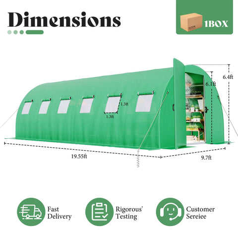 20 By 10 Ft Walk In Tunnel Greenhouse With Built In Sprinkler System Heavy Duty Galvanized Steel Frame Waterproof PE Cover Ideal For Backyard Gardeners And Seasonal Plant Growth