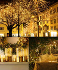 Outdoor Solar String Lights 2 Pack 66ft 200 LED Waterproof Lit Twinkle Lights With 8 Modes For Patio Garden Yard Wedding Party Tree Decoration Warm White Glow illuminating trees and decorations
