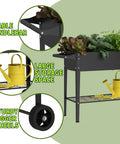 Two Pack 32 Inch Tall Raised Garden Beds With Wheels Dual Drainage System Planter Box with plants and storage, side view