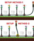 50 Ft Daisy Garden Hose And Sprinkler System setup methods showing colorful daisy sprinklers and hose configuration for easy watering