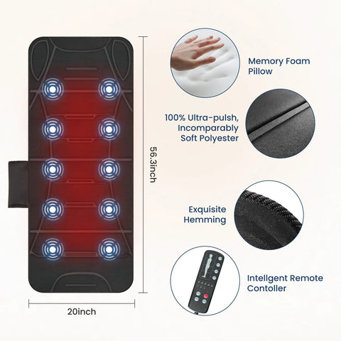 Full Body Massage Mat With Heat And Vibration Ten Motors Four Heating Zones 30 Minute Auto Shut Off Foldable Relaxation Pad