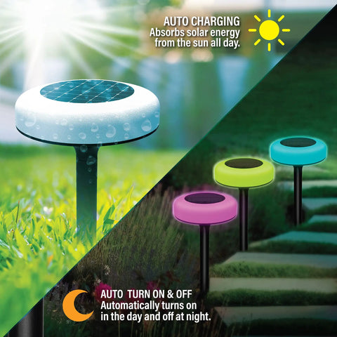 8 Pack Solar Disk Pathway Lights With Stakes, Waterproof Outdoor LED Disk Lights, 10 Color Options, 3 Lighting Modes, Easy Install for Gardens, Walkways, Patios and Driveways