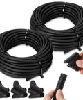 Image shows 1 Inch Split Wire Loom Tubing Kit 60 Feet Total 2 Rolls Of 30 Ft Each Flexible Electrical Conduit with insertion tools.