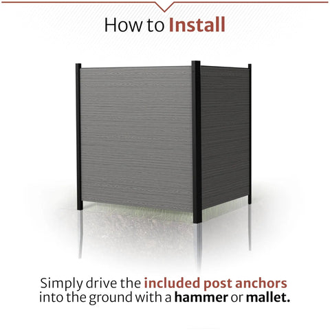 Two Panel Vinyl Outdoor Privacy Screen No Dig Kit installation showing charcoal panels and post anchors
