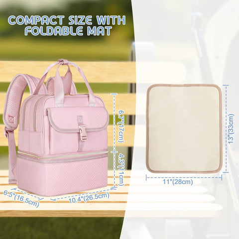 Premium Breast Pump Bag Featuring An Insulated Cooler Compartment For Wearable Pumping Backpack Storage dimensions and foldable mat.