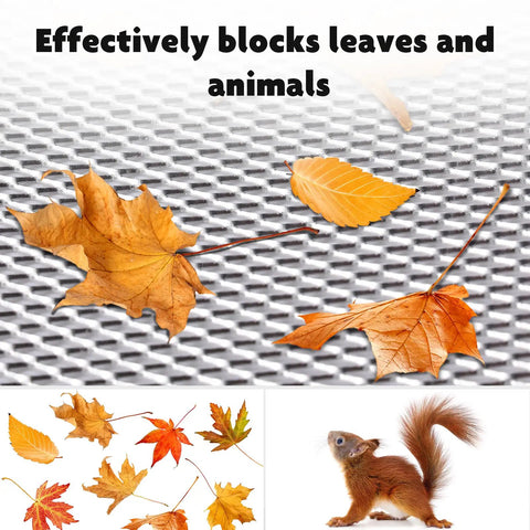 5 Inch Gutter Guard Roll With Gloves Bundle For Gutters, Aluminum Leaf Filter Protection with leaves and squirrel illustration