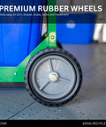 Tough As Nails Heavy Duty Recycle Bin Cart With Aluminum Frame And Stainless Steel Hardware Manages Four Hundred Pounds showing premium rubber wheel.