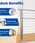 Cable Railing Post 36 Inch Square 2x2 Surface Mount Brushed T304 Stainless Steel Kit, smooth surface and weldless design detail