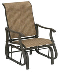 Outdoor Glider Chair For Patio With Steel Frame And Mesh Fabric Smooth Swing For Backyard Garden Or Porch breathable seat, light mixed brown.