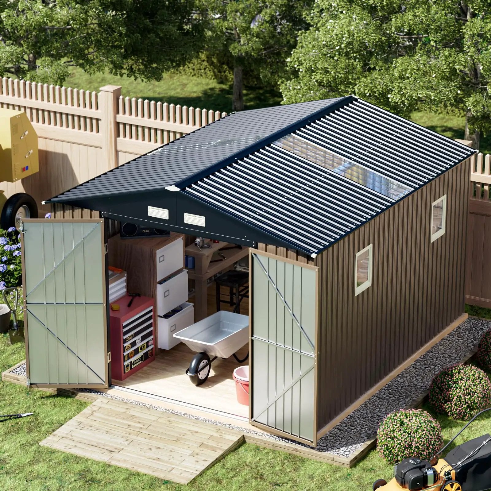 10x12 Ft Outdoor Storage Shed With Skylight Roof ✓