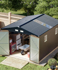 10x12 Ft Outdoor Storage Shed With Skylight Roof Panels, beefy rust-resistant metal garden tool shed with open lockable doors