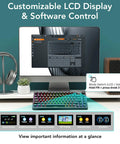 Top Tier Mechanical Gaming Keyboard With Glowing LCD Screen And Control Knob, customizable with software on a desktop setup.