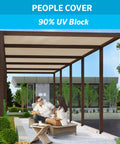 Ninety Percent UV Blocking Heavy Duty Outdoor Shade Fabric For Pergolas, Patios, Pet Areas And More, in use over pergola seating