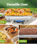 Heavy Duty Aluminum Foil Pans Set With Lids, 10 Pack Half Size Steam Table Trays shown in cooking settings