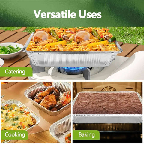 Heavy Duty Aluminum Foil Pans Set With Lids, 10 Pack Half Size Steam Table Trays shown in cooking settings